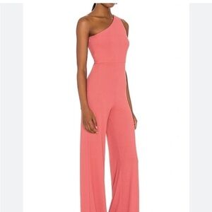 Lovers and friends pink ribbed Charli one shoulder wide leg jumpsuit